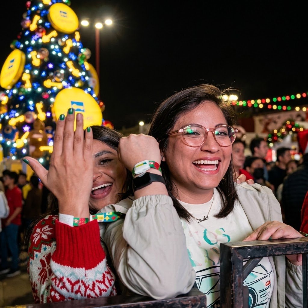 Asistentes y familias disfrutando la experiencia navideña comunitaria