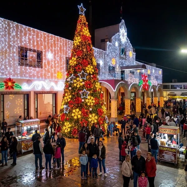 Encendido del árbol navideño monumental y ambiente familiar en la explanada de Chicoloapan