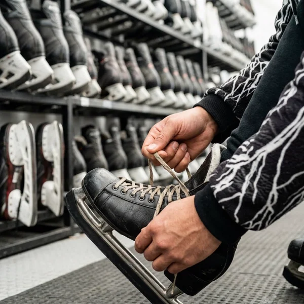 Entrega y ajuste de patines profesionales en la zona técnica de calzado