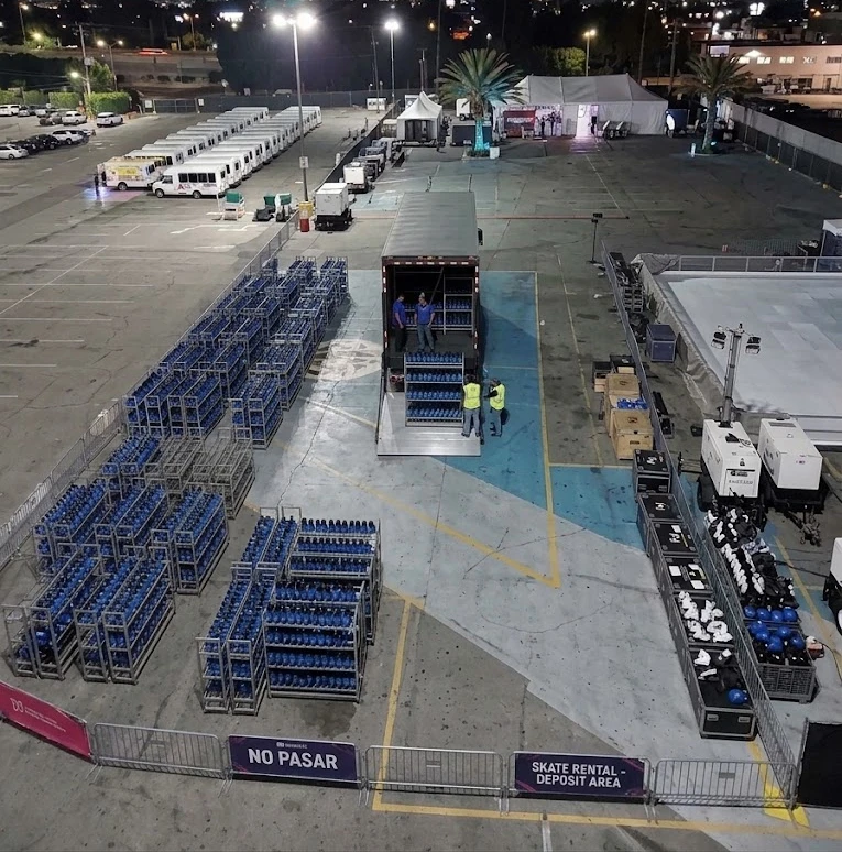 Logística y distribución técnica del área de patinaje ecológico en la explanada