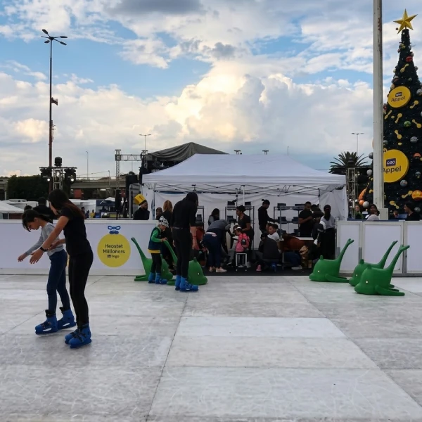 Superficie de polímero sintético para patinaje en operación diurna bajo sol directo